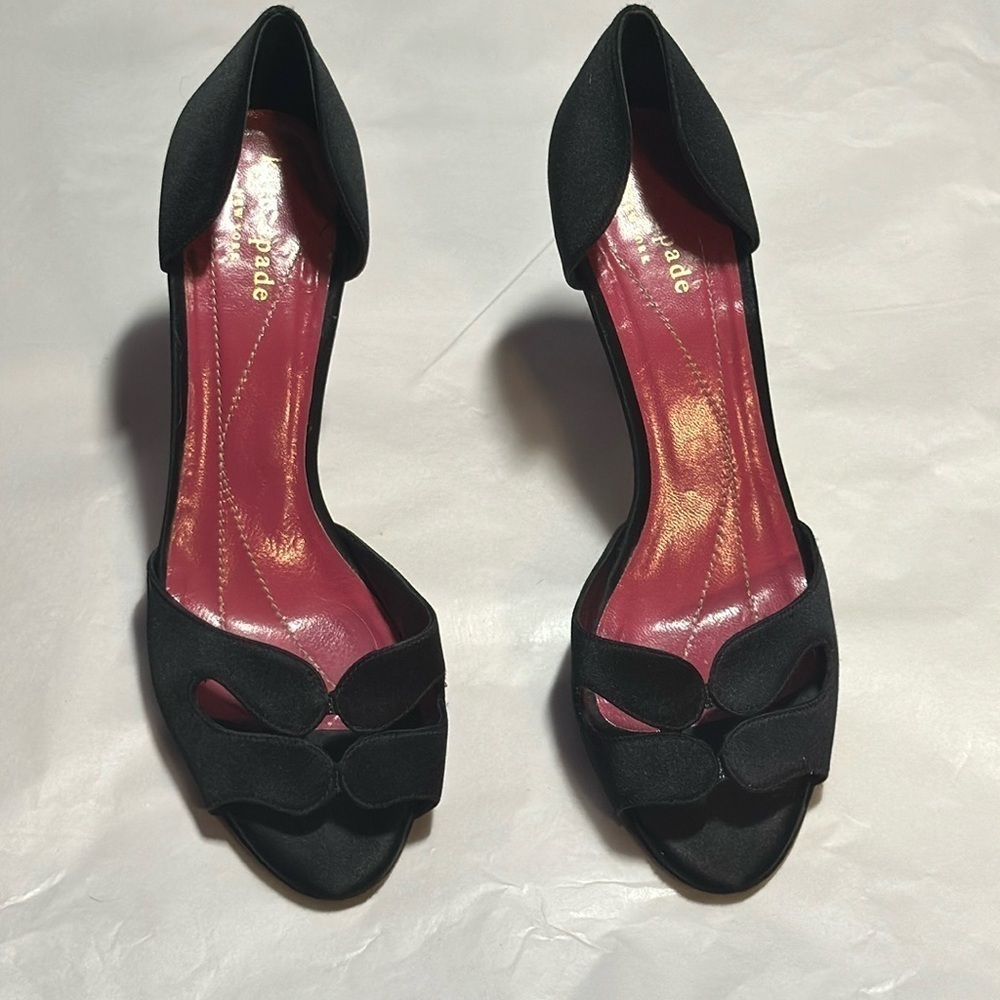 Kate Spade black Satin slip on vintage heels formal sandals Sz 6 1/2